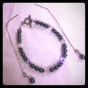 Black pearl bracelet and Earring set